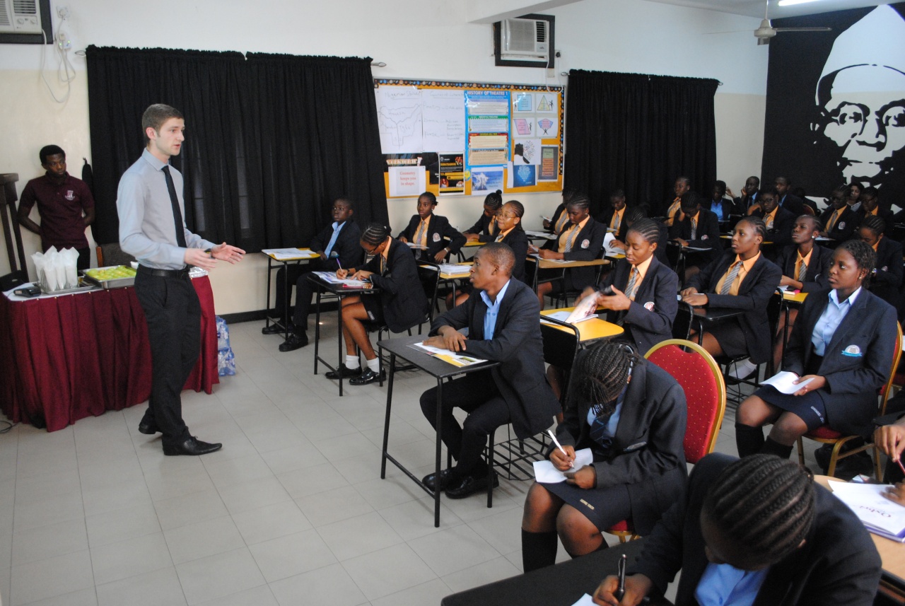 Andrew Straughan speaks to students