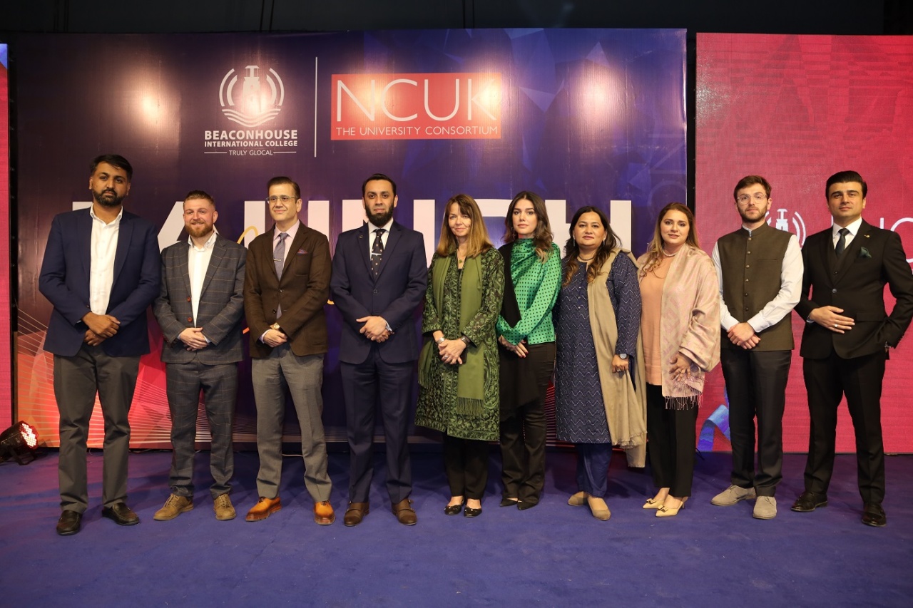 (L to R) Usman Akram – NCUK Representative; David Hodgson – Regional Director (East, Southeast and South Asia Region), NCUK; Mr Nassir Mahmud Kasuri – Chief Executive Officer, Beaconhouse International College; Mr Attaullah Tarar - Special Assistant to Prime Minister on Legal and Interior Affairs; Miss Sandra Baldwin - Deputy Director Development, British High Commission Pakistan; Miss Amina Wattoo Kasuri - Project Director, Concordia Colleges; Miss Safia Cassim - Country Operation Head, Beaconhouse International College; Miss Misha Saeed - Campus Head, Beaconhouse International College (Lahore); Mr Ludovico Roi - Regional Manager South Asia, Liverpool John Moores University; Mr Norman Akbar – Campus Head, Beaconhouse International College (Islamabad).