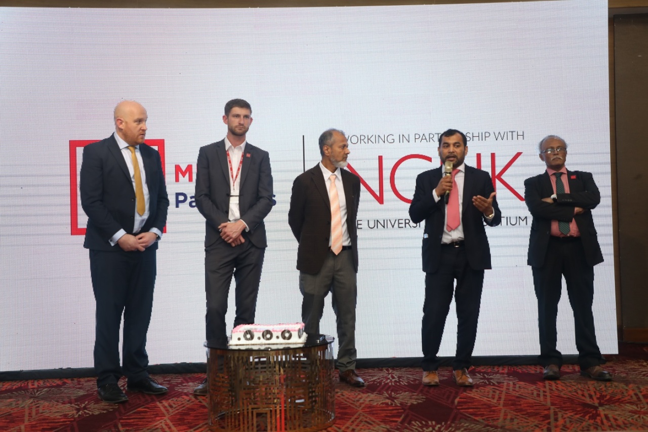 Golam Mortuza, Chief Executive Officer of MH Global Group speaking at the International Education & Career Expo alongside colleagues from MIE Pathways and NCUK.